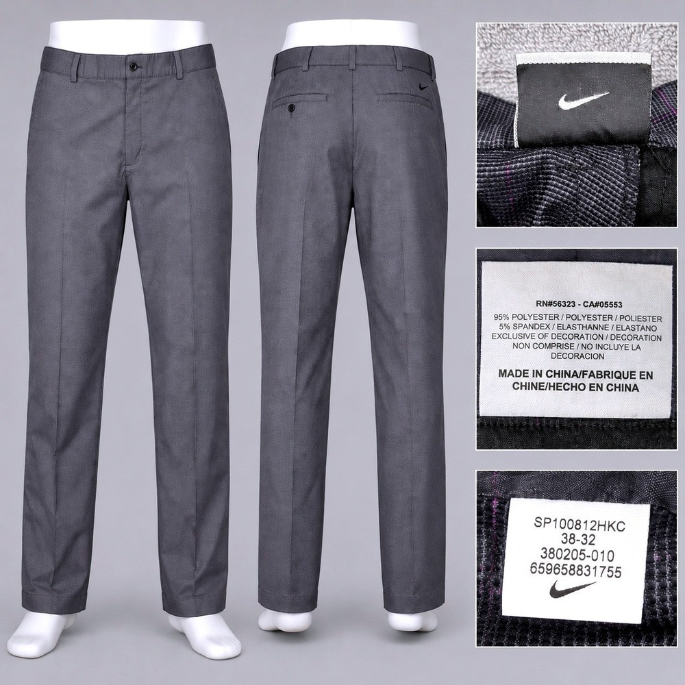 Nike Golf Pants Mens 38x32 Grey Purple Good Dri-FIT Micro Check 380205-010